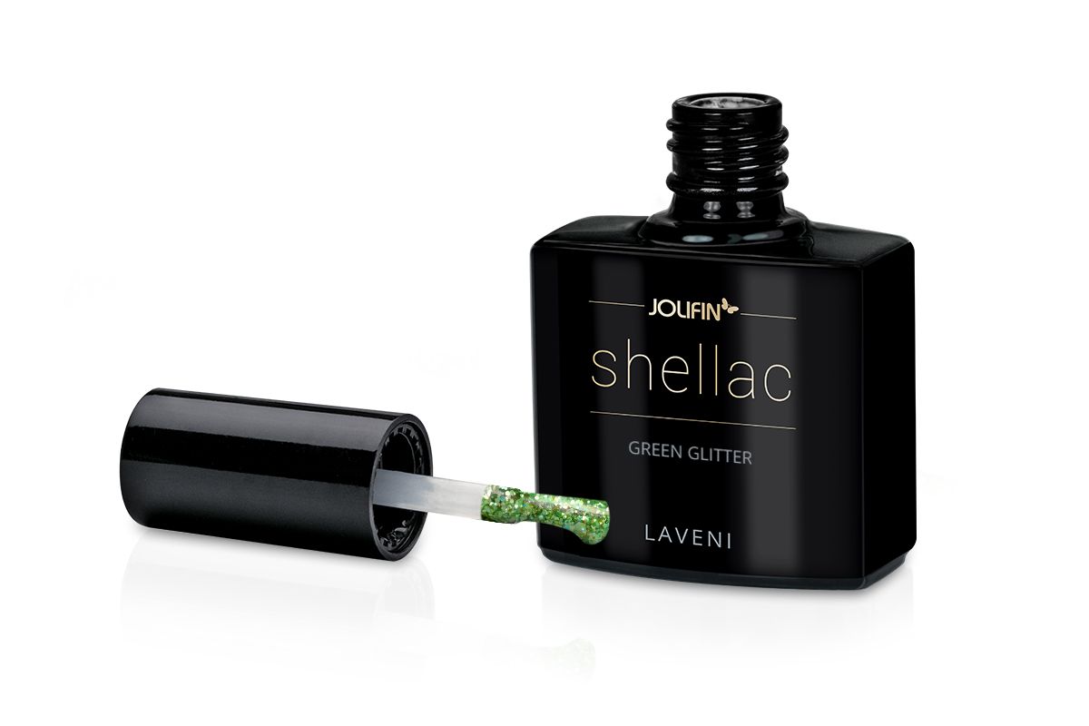 Jolifin LAVENI Shellac - green Glitter 10ml