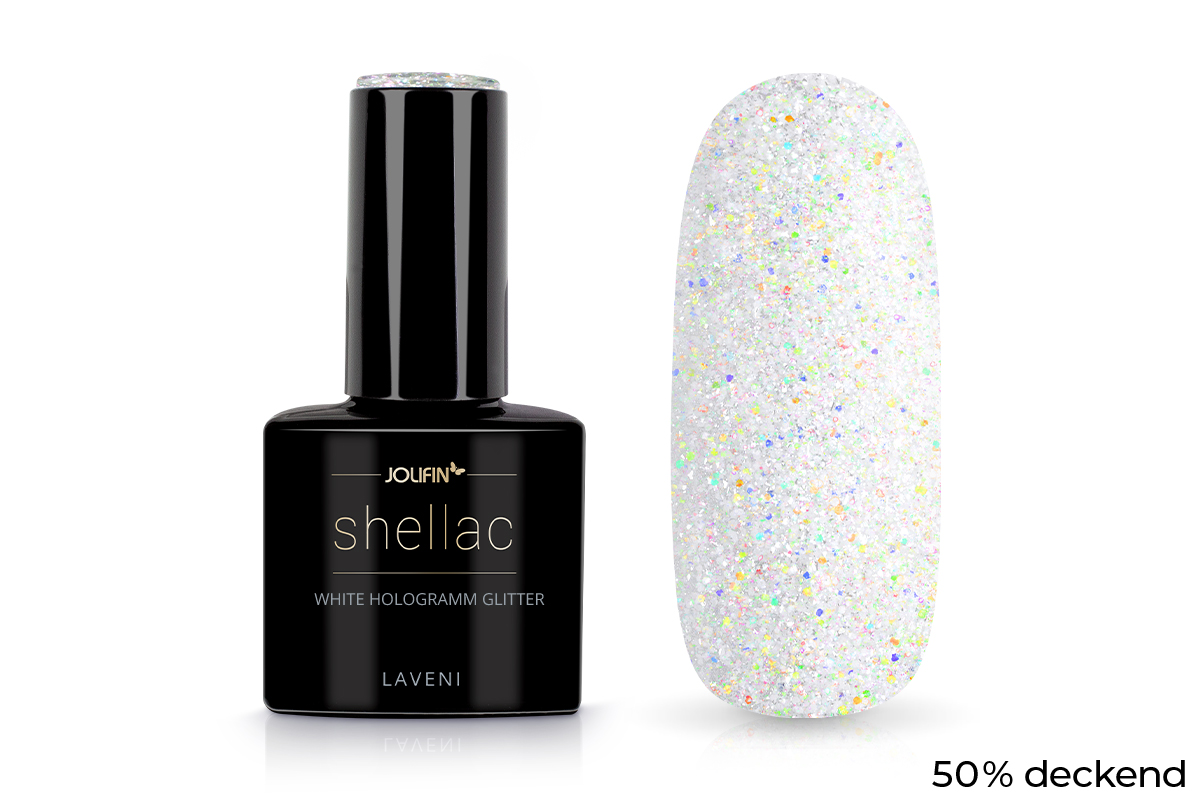 Jolifin LAVENI Shellac - white hologram Glitter 10ml