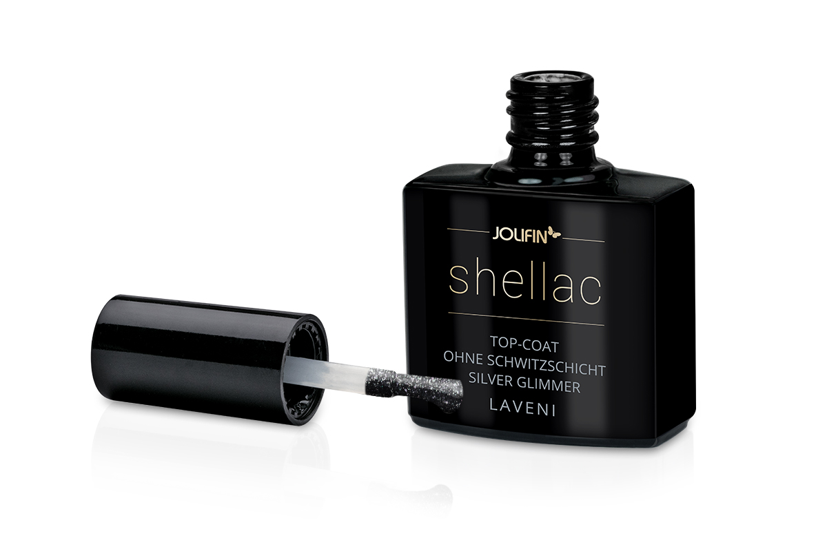 Jolifin LAVENI Shellac - Top-Coat without sweat layer silver Glimmer 10ml 