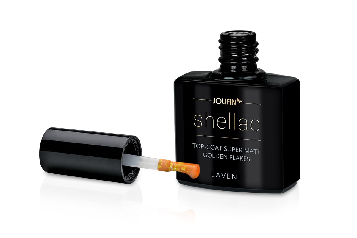 Jolifin LAVENI Shellac - Top-Coat super matt golden flakes 10ml