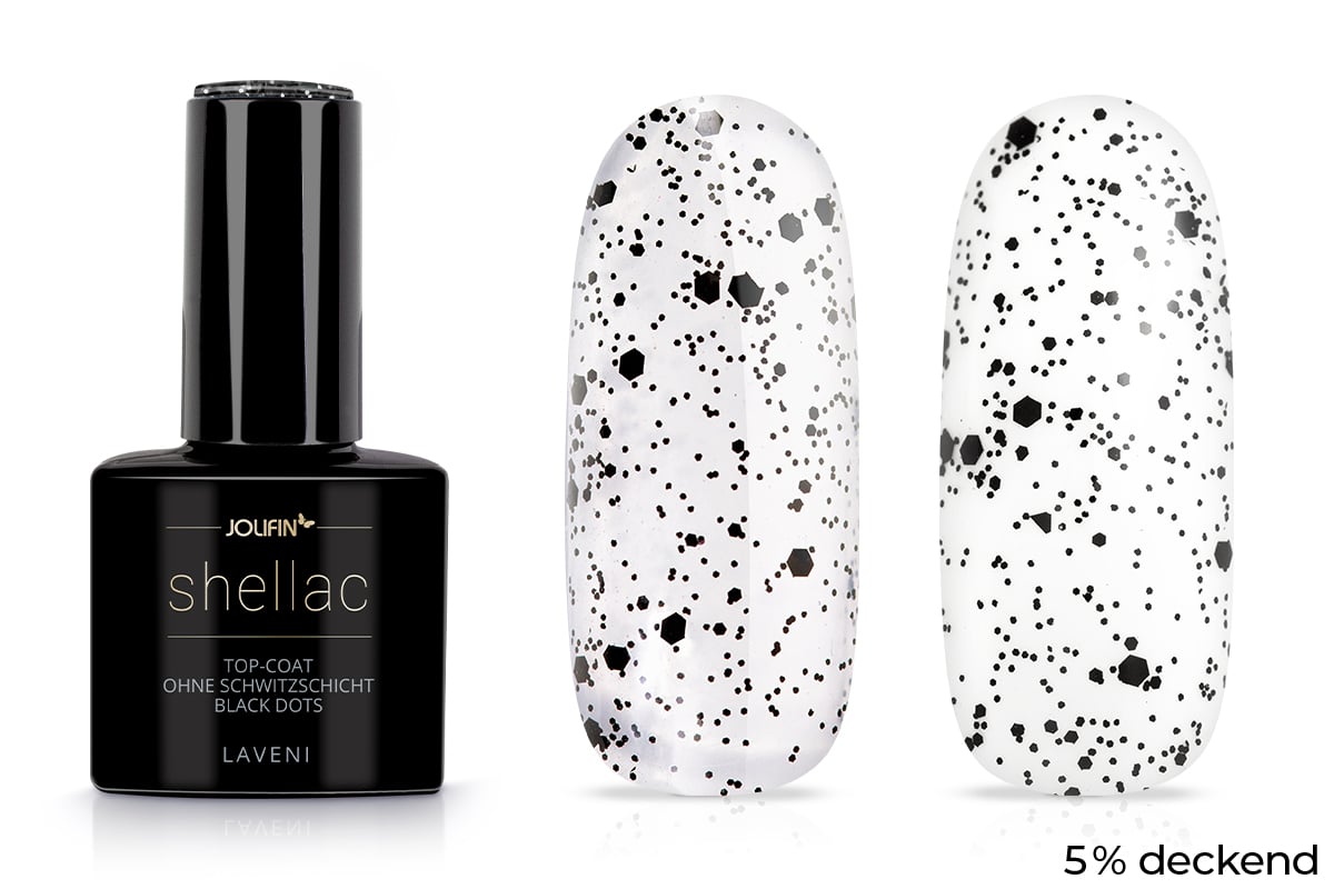 Jolifin LAVENI Shellac - Top-Coat without sweat layer black dots 10ml