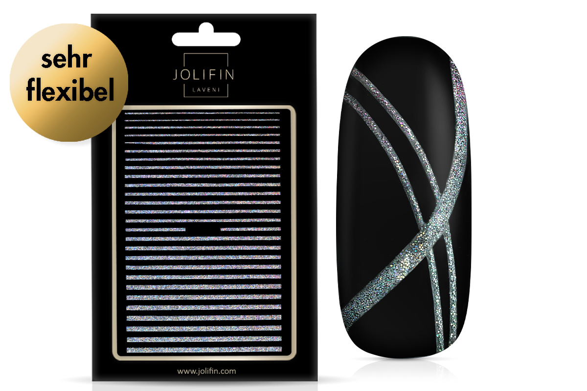 Jolifin LAVENI XL Sticker - Hologram Glitter Stripes silver 