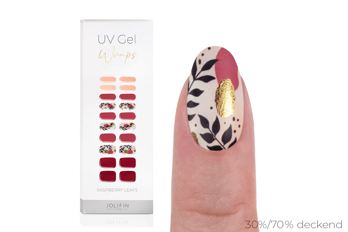 Jolifin LAVENI UV Gel Wraps - raspberry leaves