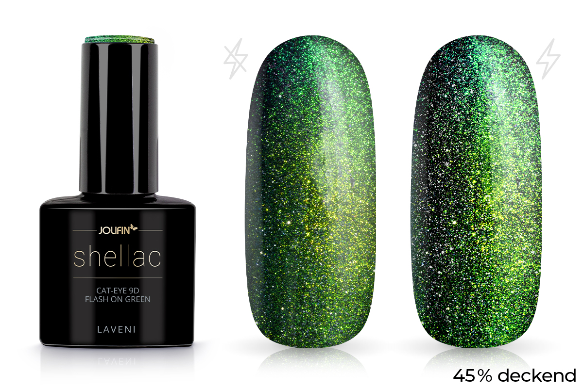 Jolifin LAVENI Shellac - Cat-Eye 9D FlashOn green 10ml