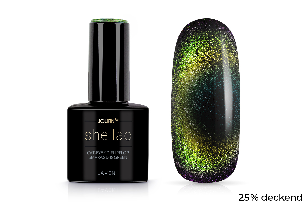 Jolifin LAVENI Shellac - Cat-Eye 9D FlipFlop emerald & green 10ml