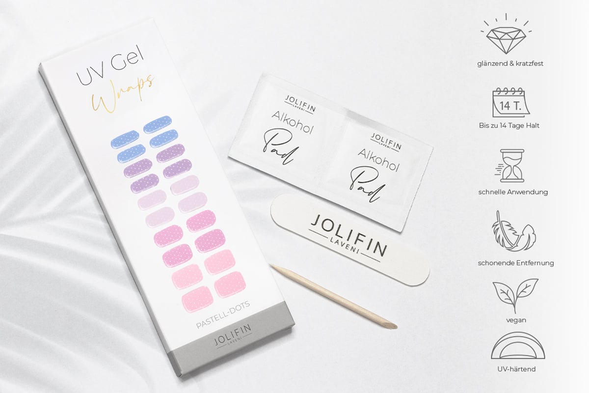 Jolifin LAVENI UV Gel Wraps - pastel dots