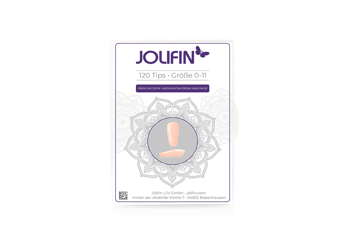 Jolifin 120er Tipbox Press-On Coffin - medium extra strong milky nude