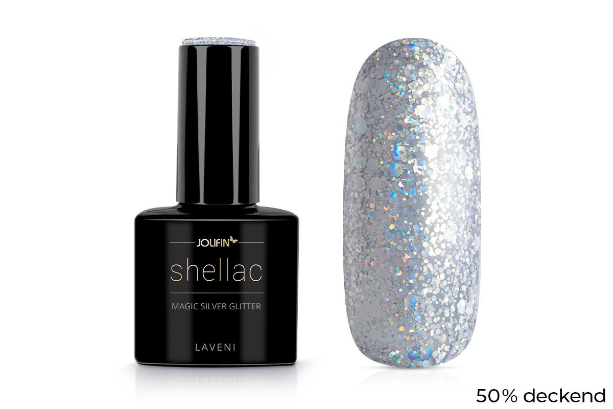 Jolifin LAVENI Shellac - magic silver Glitter 10ml