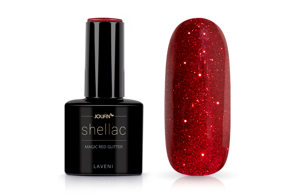 Jolifin LAVENI Shellac - magic red Glitter 10ml