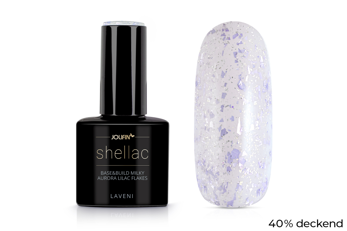 Jolifin LAVENI Shellac - Base & Build milky aurora lilac Flakes 10ml