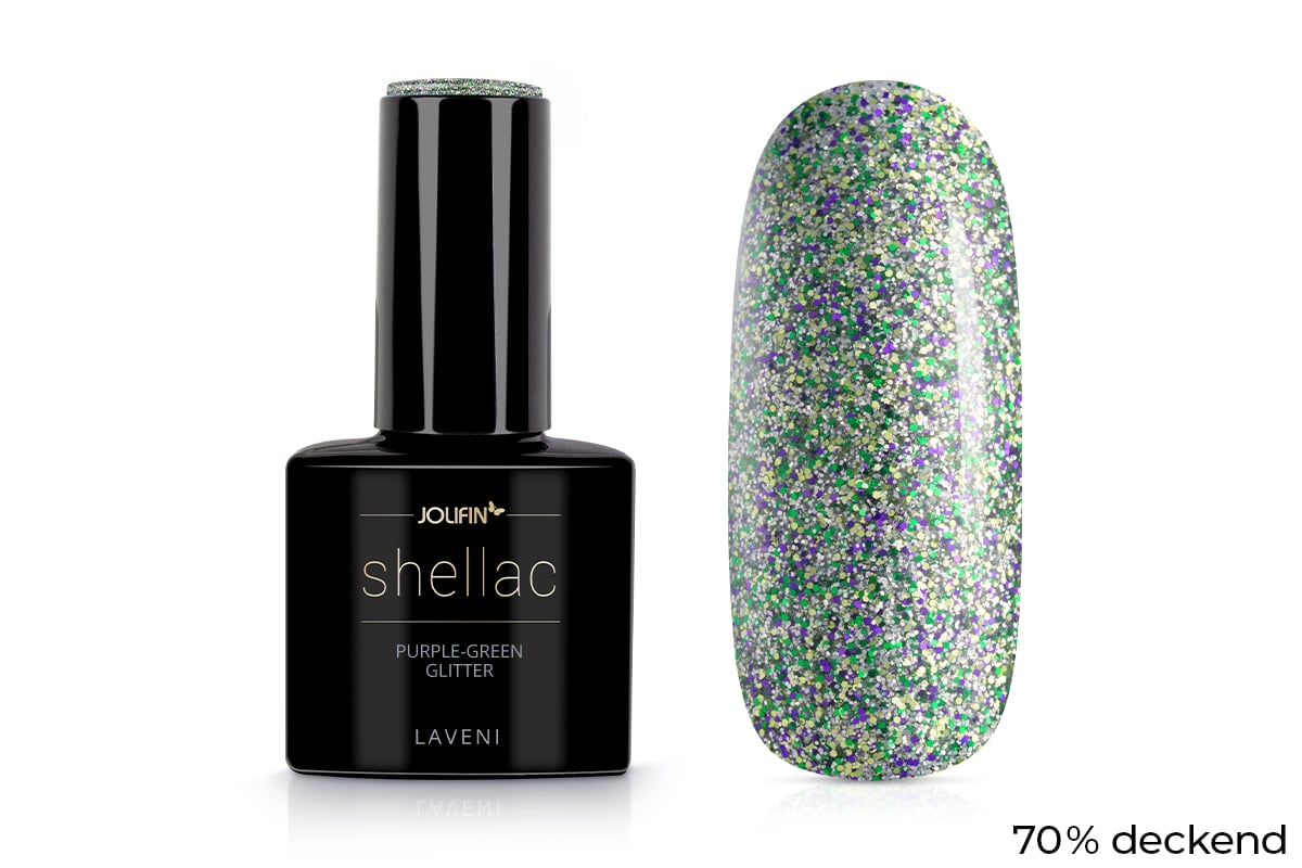 Jolifin LAVENI Shellac - purple-green Glitter 10ml 