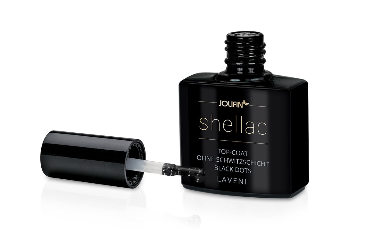 Jolifin LAVENI Shellac - Top-Coat without sweat layer black dots 10ml