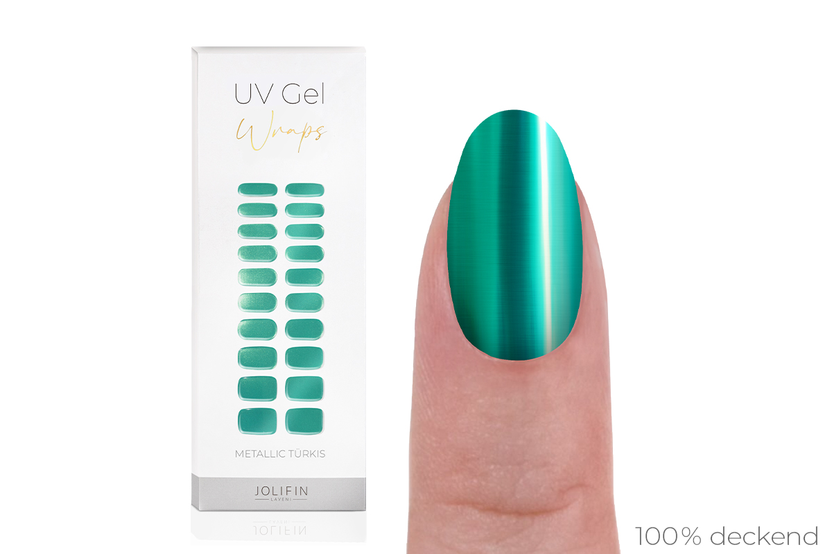 Jolifin LAVENI UV Gel Wraps - metallic turquoise