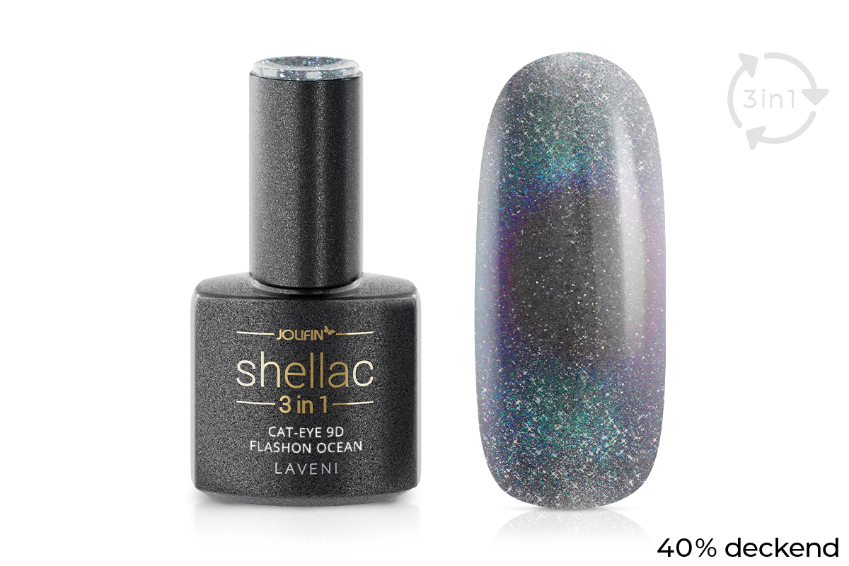 Jolifin LAVENI 3in1 Shellac - Cat-Eye 9D FlashOn ocean 10ml