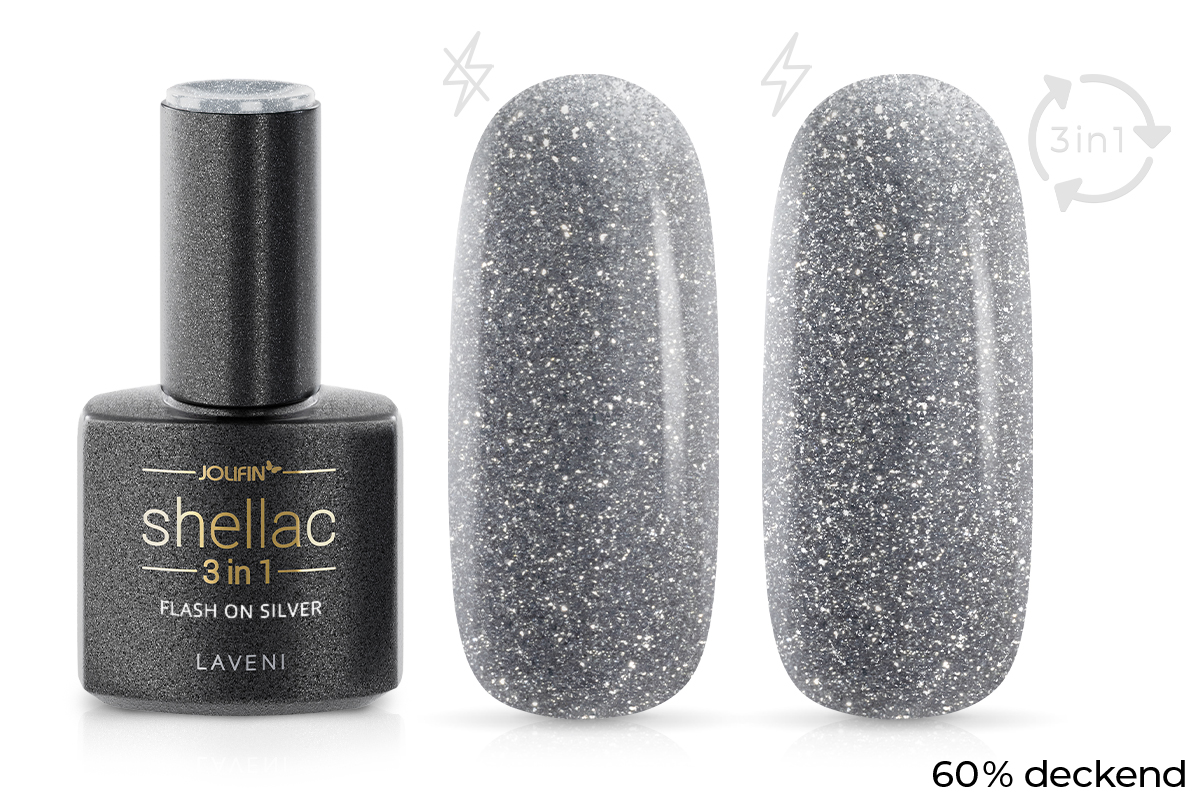 Jolifin LAVENI 3in1 Shellac - FlashOn silver 10ml