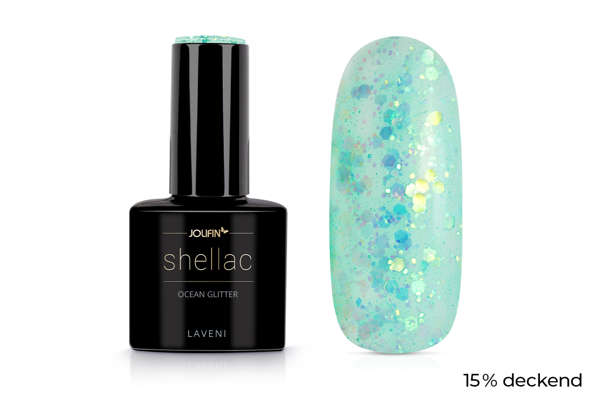 Jolifin LAVENI Shellac - ocean Glitter 10ml