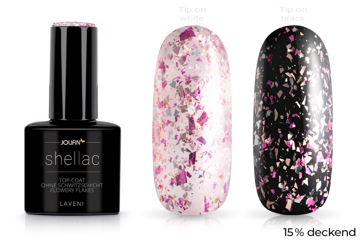 Jolifin LAVENI Shellac - Top-Coat without sweat layer flowery Flakes 10ml