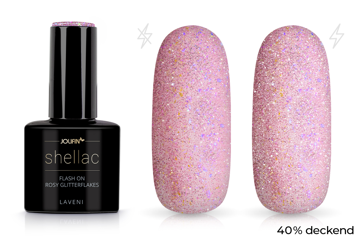 Jolifin LAVENI Shellac - FlashOn rosy Glitterflakes 10ml