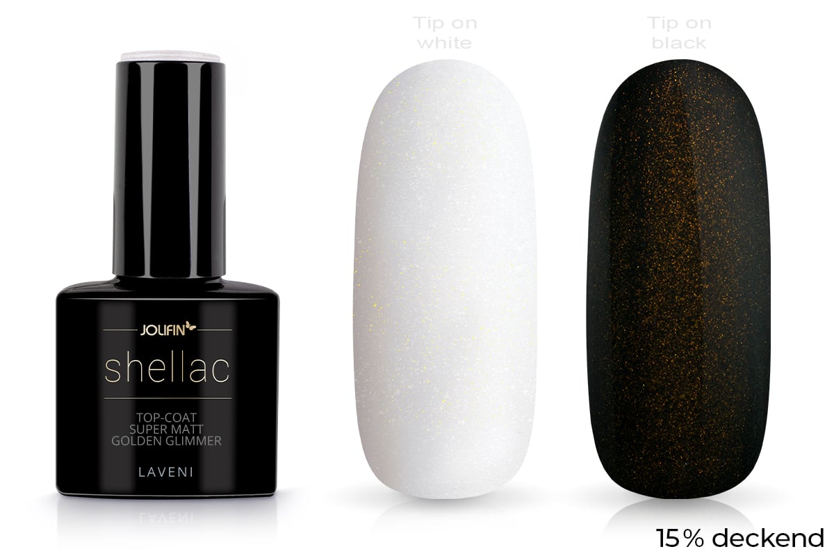 Jolifin LAVENI Shellac - Top-Coat super matt golden glimmer 10ml