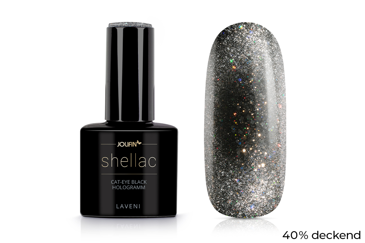 Jolifin LAVENI Shellac - Cat-Eye black Hologram 10ml 