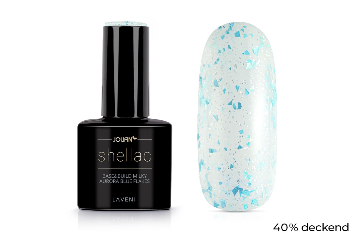 Jolifin LAVENI Shellac - Base & Build milky aurora blue Flakes 10ml