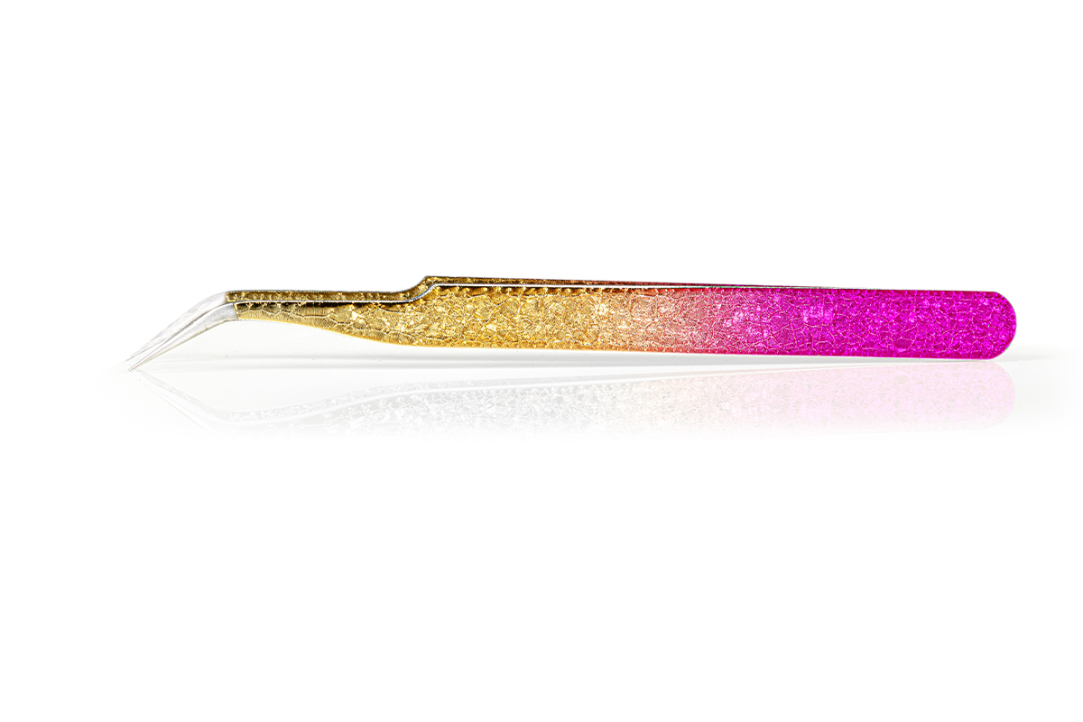 Jolifin Nail Art Tweezers 2in1 curved - metallic pink ombré