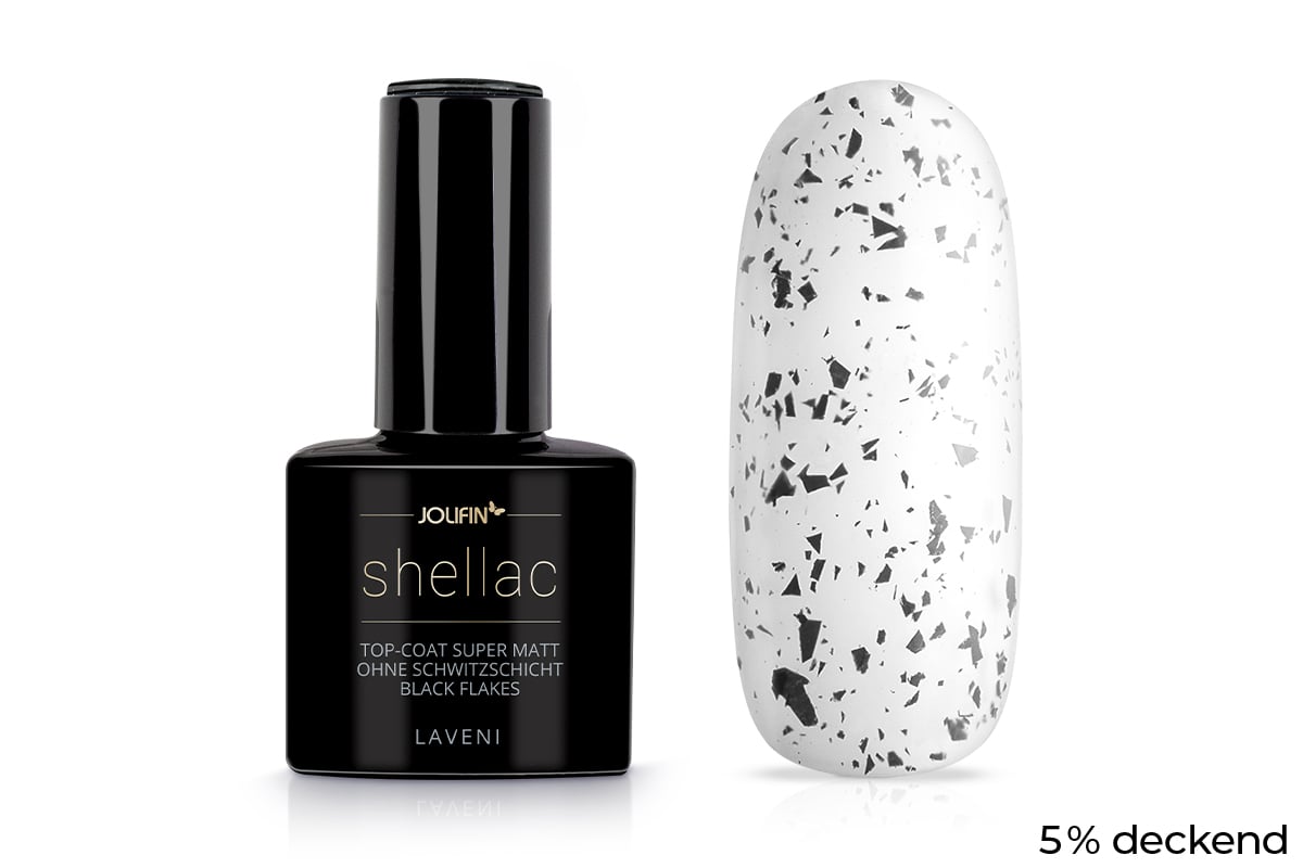 Jolifin LAVENI Shellac - Top-Coat super matt without sweat layer black flakes 10ml