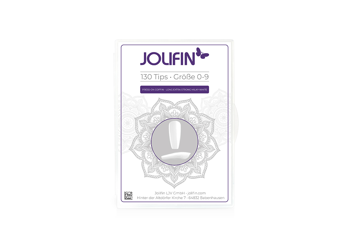 Jolifin 130er Tipbox Press-On Coffin - long extra strong milky-white