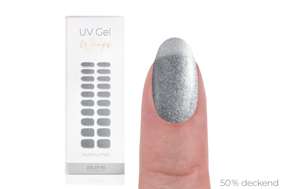 Jolifin LAVENI UV Gel Wraps - silver Glitter