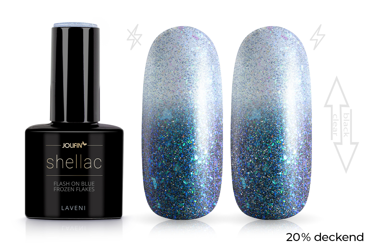 Jolifin LAVENI Shellac - FlashOn blue frozen Flakes 10ml