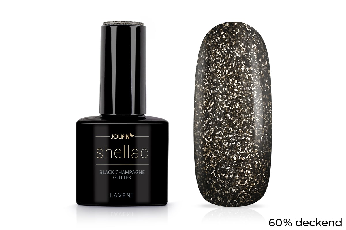 Jolifin LAVENI Shellac - black-champagne Glitter 10ml