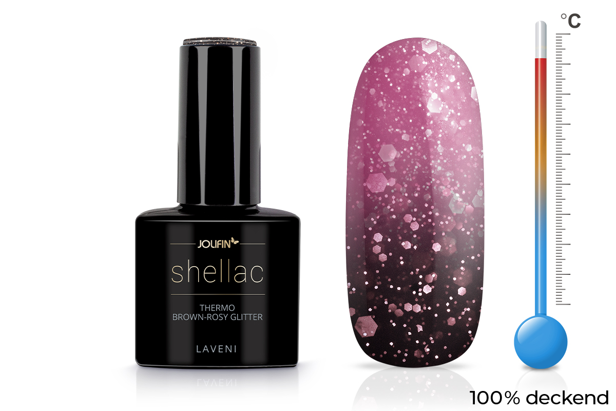 Jolifin LAVENI Shellac - Thermo brown-rosy Glitter 10ml