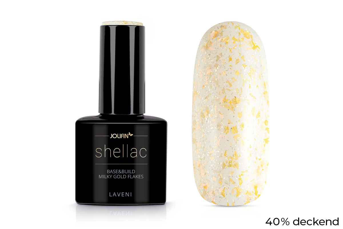 Jolifin LAVENI Shellac - Base & Build milky gold Flakes 10ml