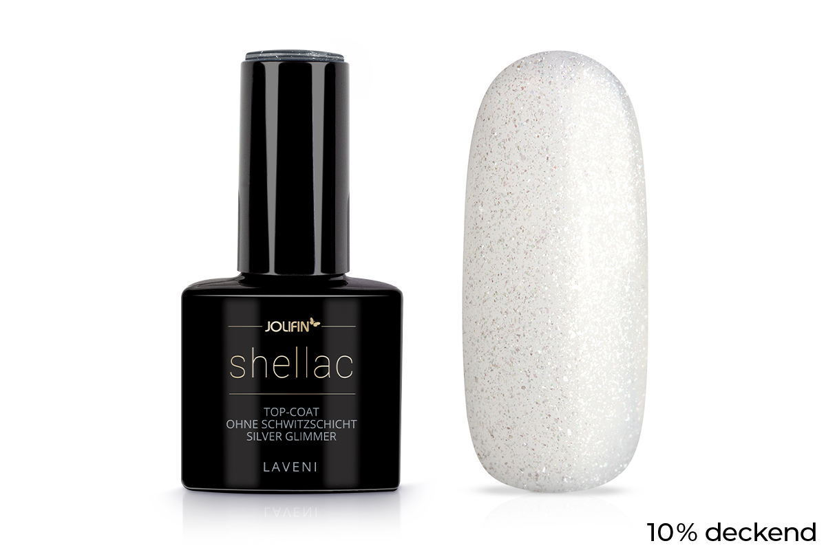 Jolifin LAVENI Shellac - Top-Coat without sweat layer silver Glimmer 10ml 