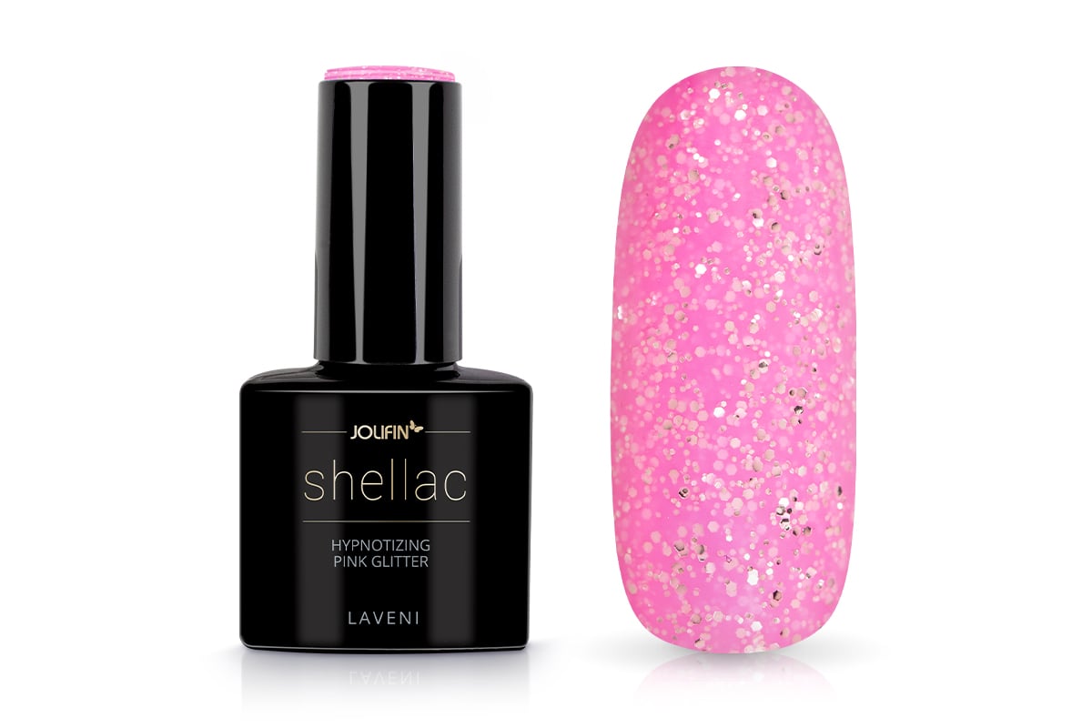 Jolifin LAVENI Shellac - hypnotising pink glitter 10ml