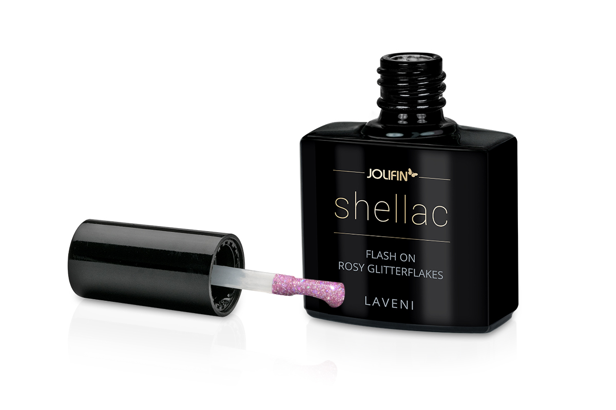 Jolifin LAVENI Shellac - FlashOn rosy Glitterflakes 10ml