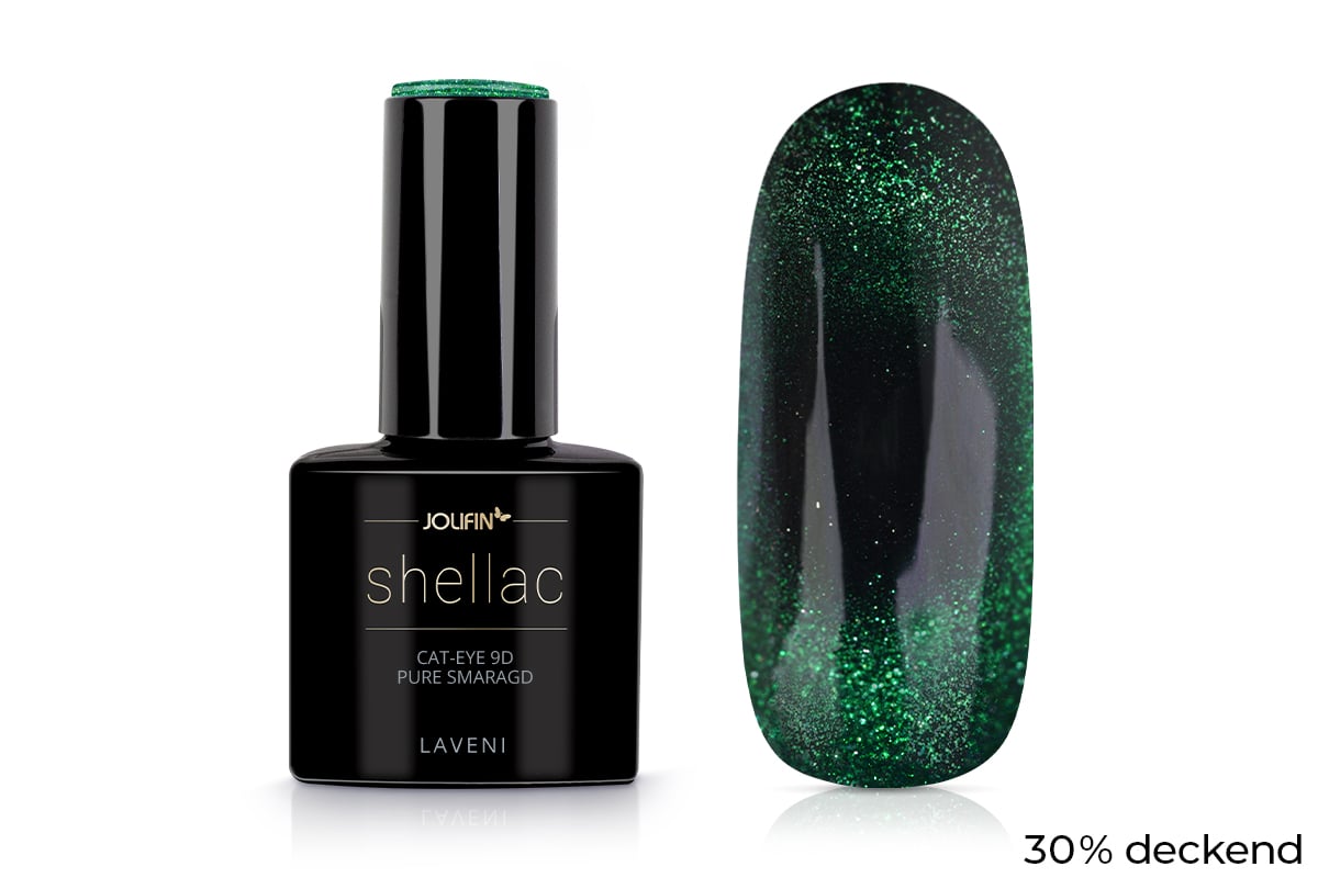 Jolifin LAVENI Shellac - Cat-Eye 9D pure emerald 10ml