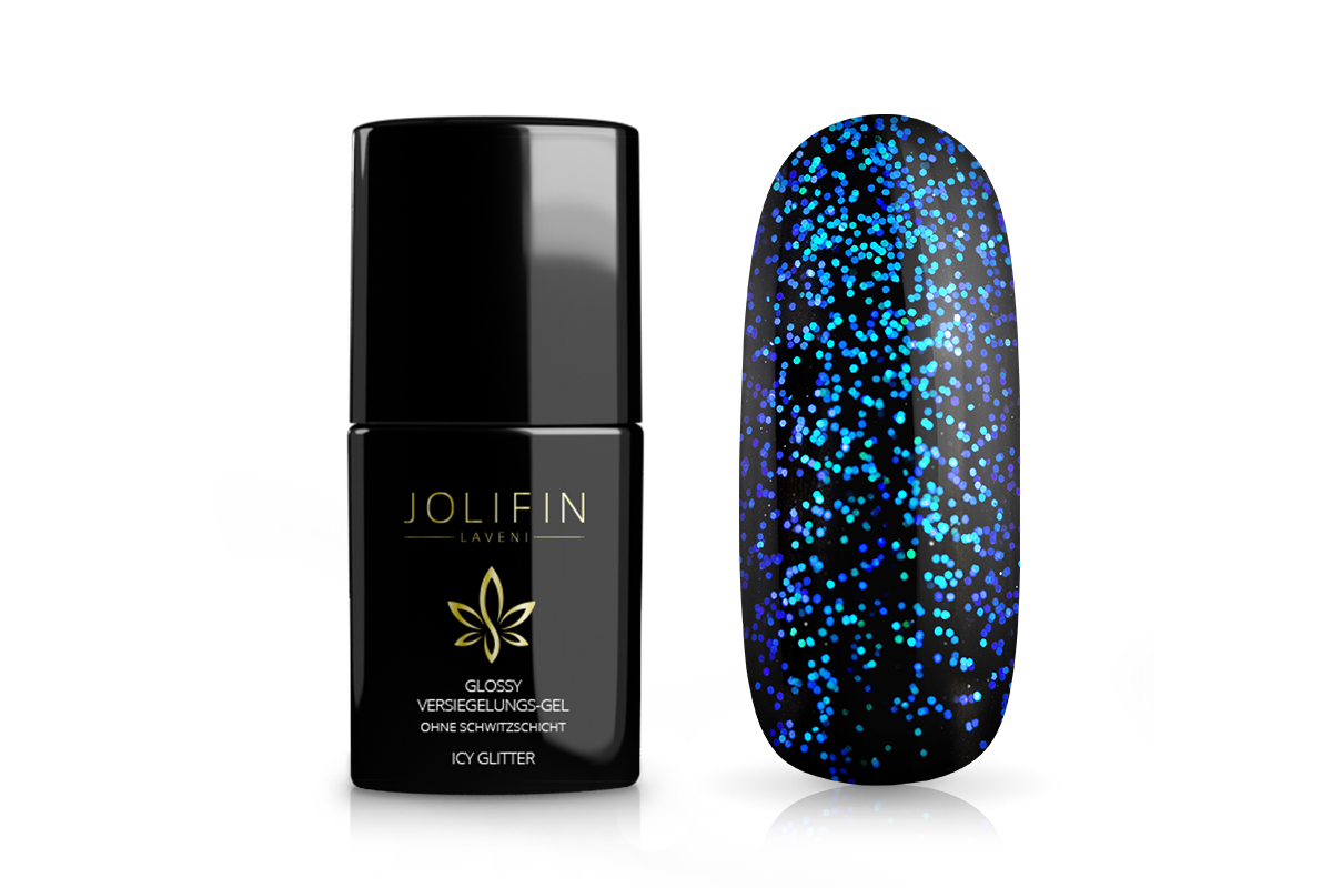 Jolifin LAVENI Glossy Versiegelungs-Gel ohne Schwitzschicht - icy Glitter 11ml