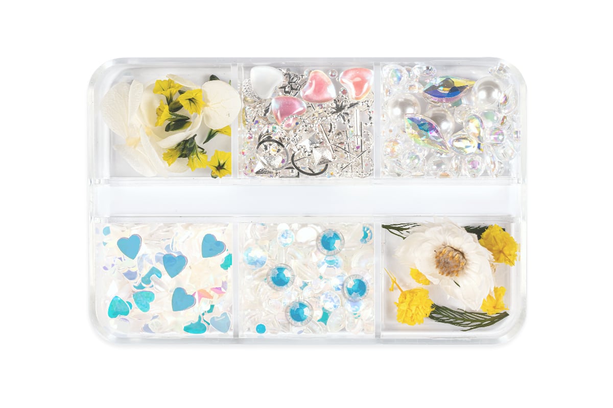 Jolifin Nail Art Display - Dried Flowers & Inlay Mix white