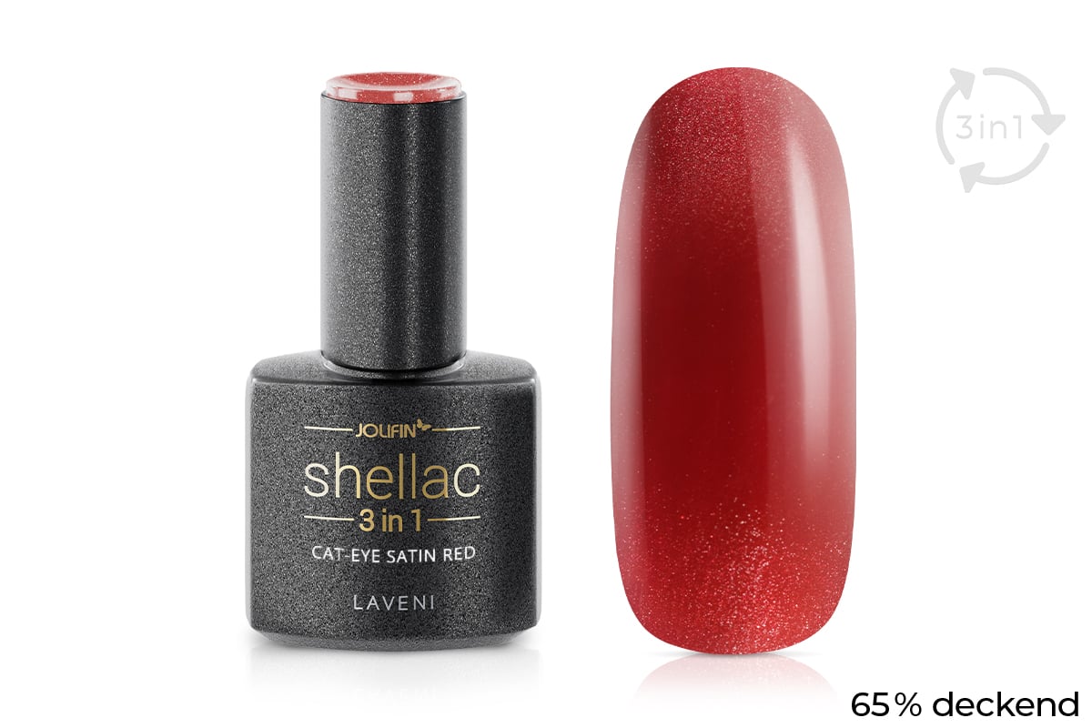 Jolifin LAVENI 3in1 Shellac - Cat-Eye satin red 10ml