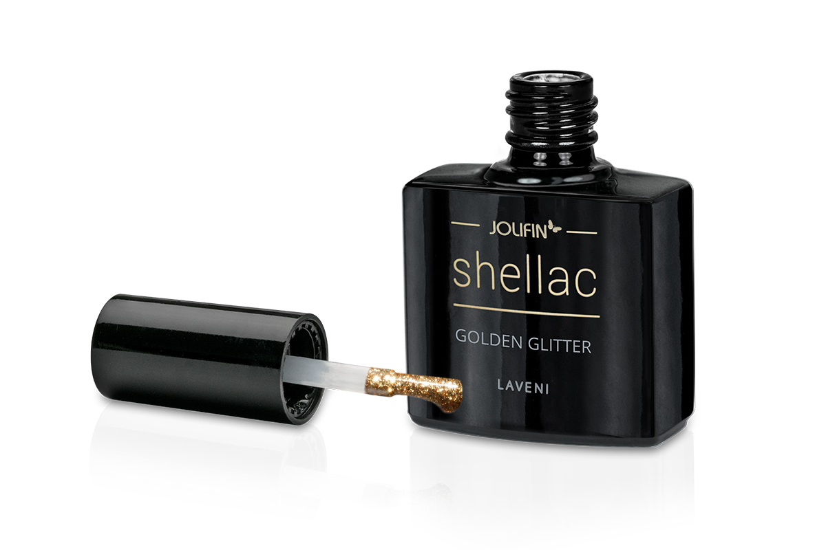 Jolifin LAVENI Shellac - golden Glitter 10ml