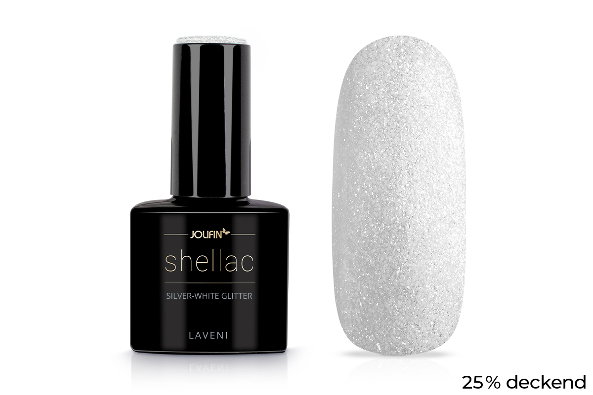 Jolifin LAVENI Shellac - silver-white Glitter 10ml