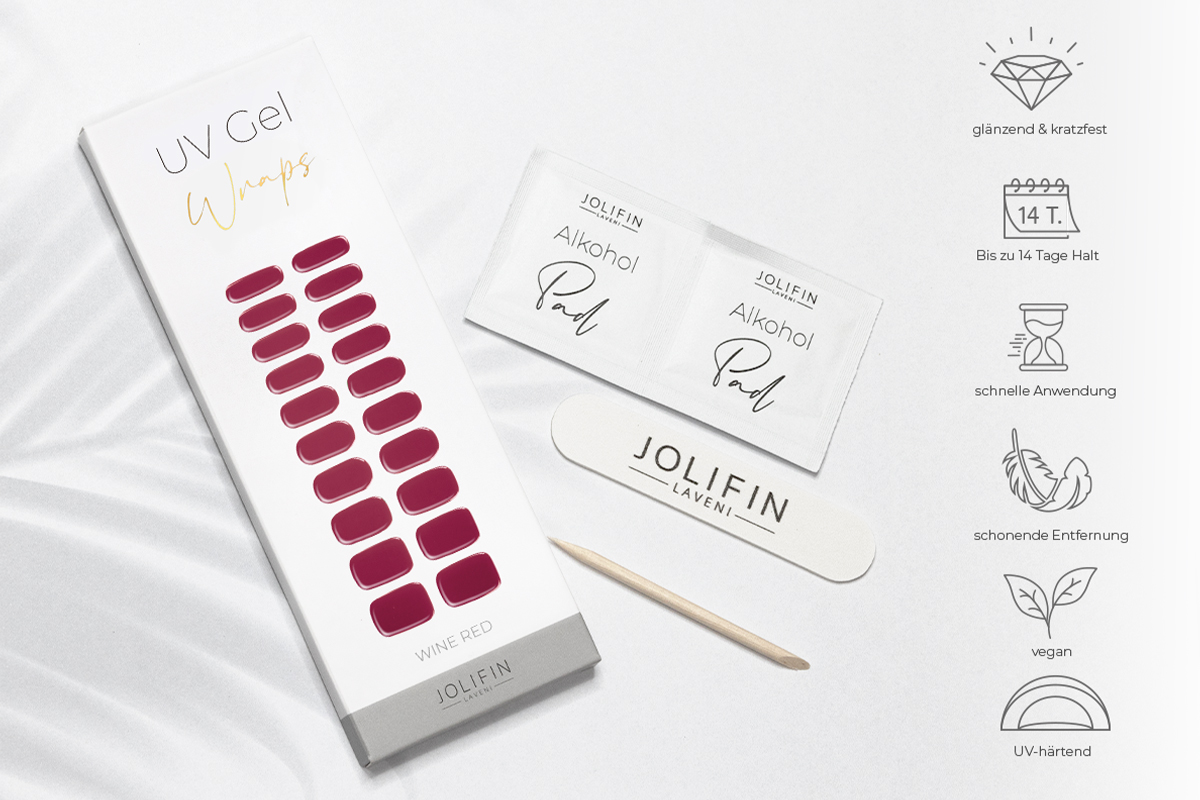 Jolifin LAVENI UV Gel Wraps - wine red