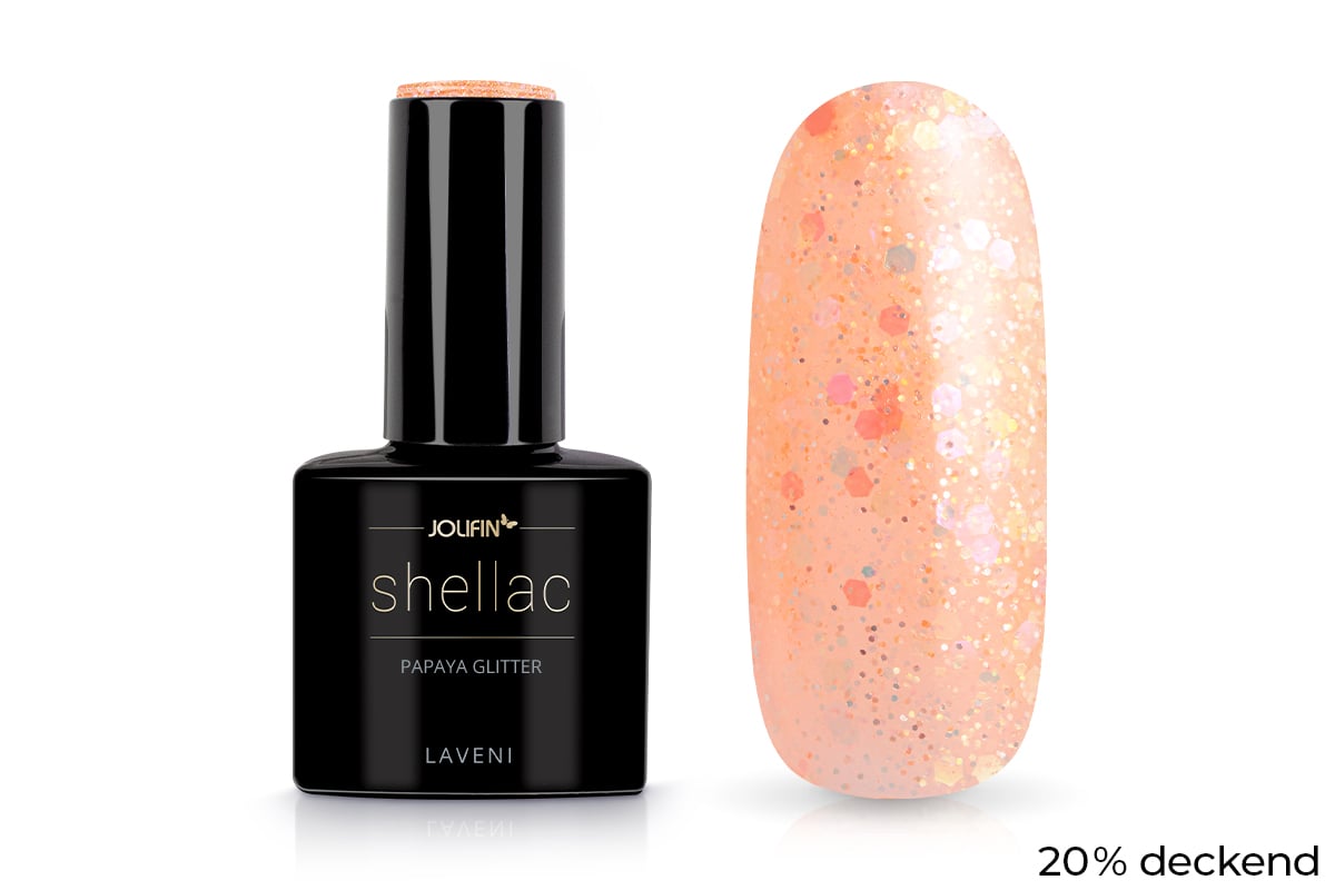 Jolifin LAVENI Shellac - papaya glitter 10ml