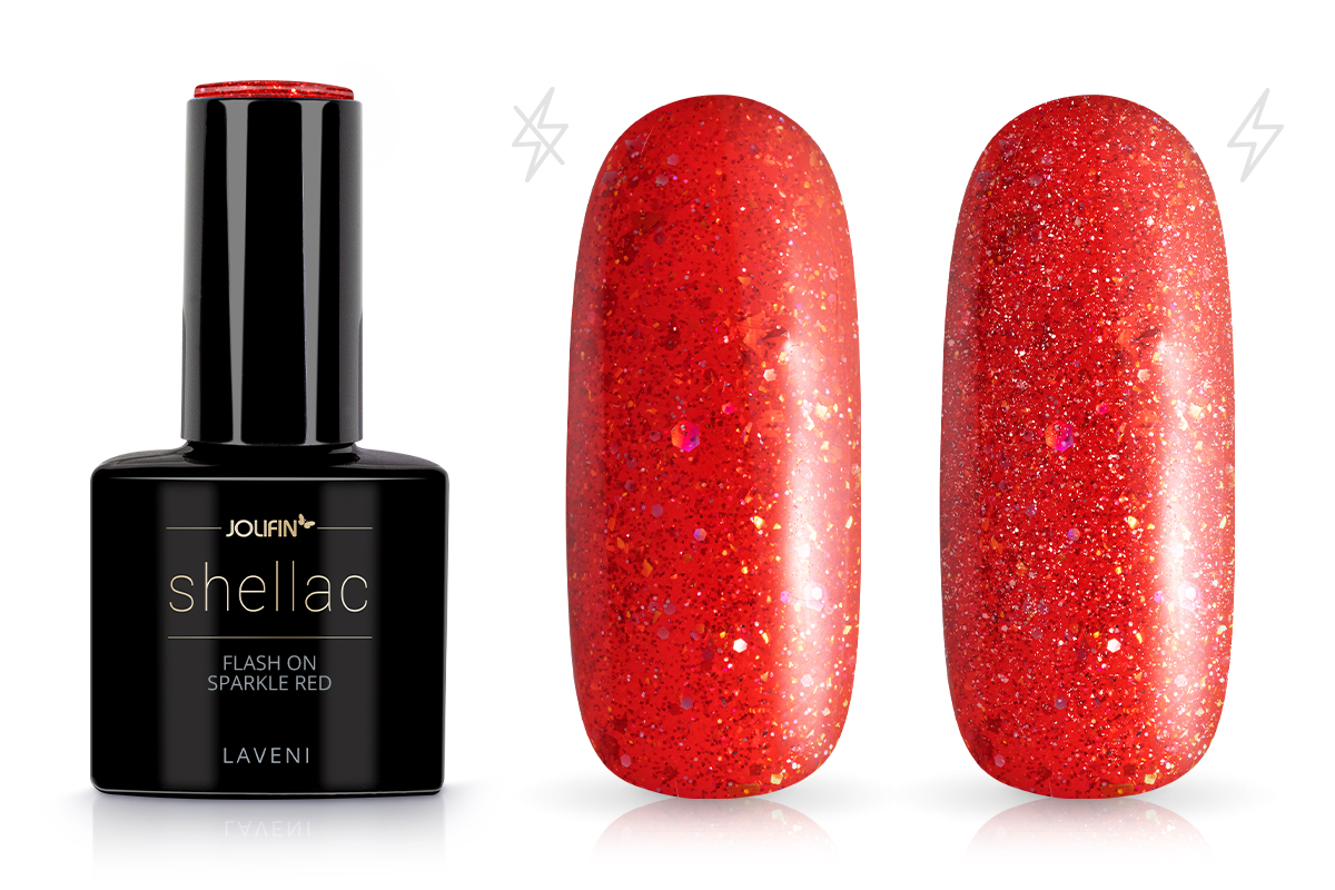 Jolifin LAVENI Shellac - FlashOn sparkle red 10ml