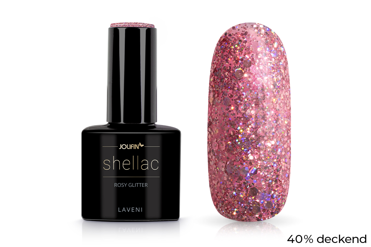 Jolifin LAVENI Shellac - rosy Glitter 10ml