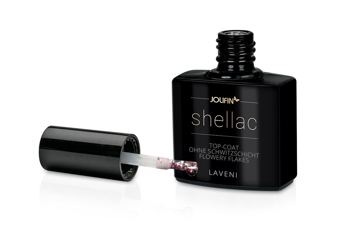 Jolifin LAVENI Shellac - Top-Coat without sweat layer flowery Flakes 10ml