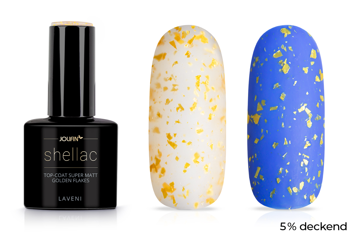 Jolifin LAVENI Shellac - Top-Coat super matt golden flakes 10ml