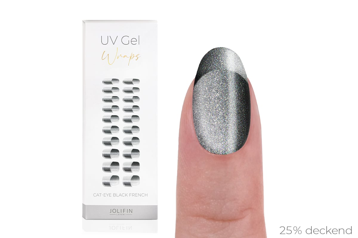 Jolifin LAVENI UV Gel Wraps - Cat-Eye black French