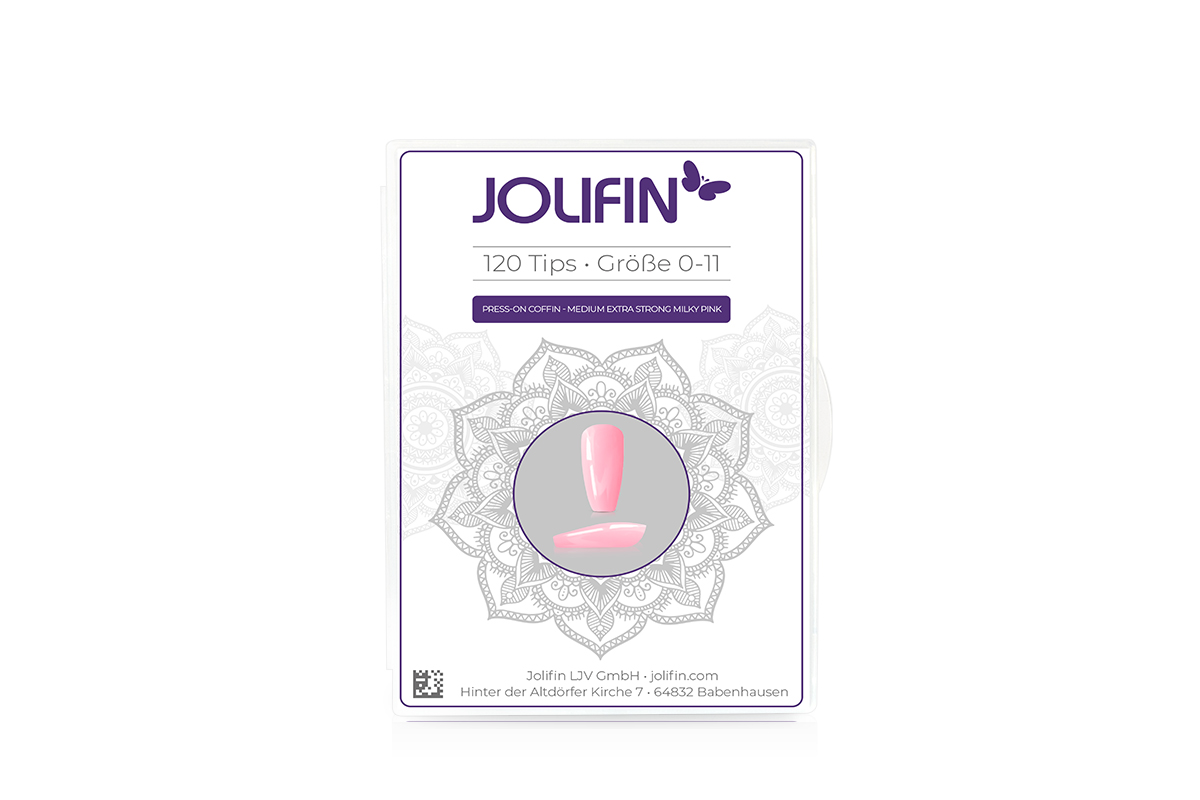 Jolifin 120 Tipbox Press-On Coffin - medium extra strong milky pink